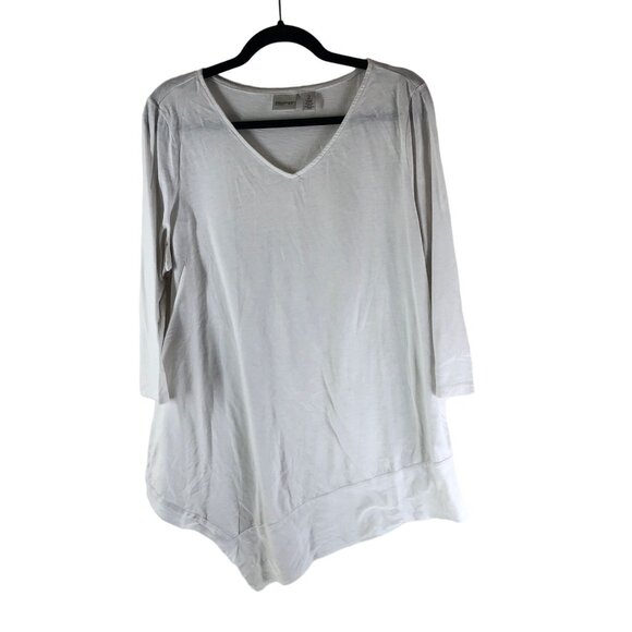 Chicos Zenergy Karsyn Solid Tunic V-Neck Top White Slub Knit Size 2 (US Size L) - Picture 1 of 7